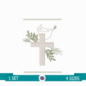 Baptism Cross Dove and Leaves - Digital Embroidery Matrix - Embroidery Archive Baptism - Religious Embroidery  My Baptism Embroidery archive