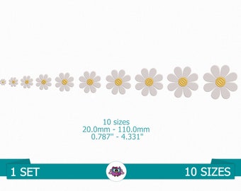 Daisy Flower - Digital Embroidery File - 10 assorted sizes from 20.0mm - 110.0mm 0.787'' - 4.331" - Spring flower