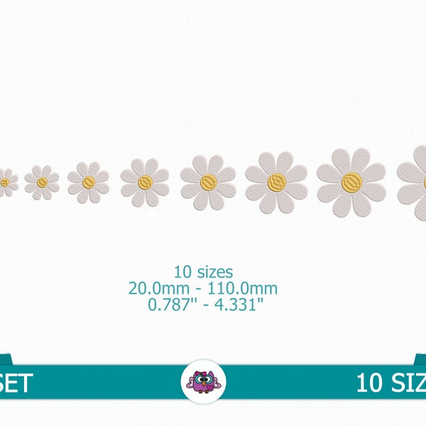 Daisy Flower - Digital Embroidery File - 10 assorted sizes from 20.0mm - 110.0mm 0.787'' - 4.331" - Spring flower