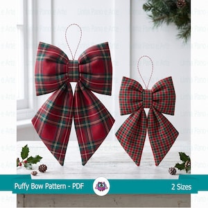 Puffy Bow Pattern - Pattern PDF - Fabric bow pattern - Christmas bow Decoration -DIY - Easy Craft Pattern 2 Sizes