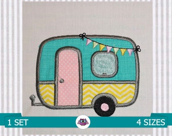 Camper Appliqué - Digital Embroidery Machine Embroidery - Camping Trailer Embroidery Summer Embroidery Motorhome Embroidery Summer Design