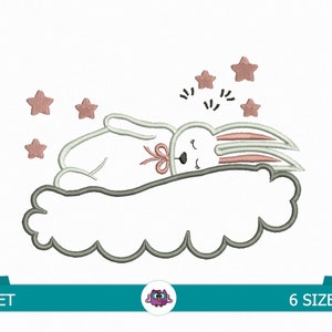 Bunny on the Cloud - Digital Embroidery Machine - Girl Bunny - Boy Bunny - Bunny Embroidery File - Baby Bunny - Easter design -  baby design
