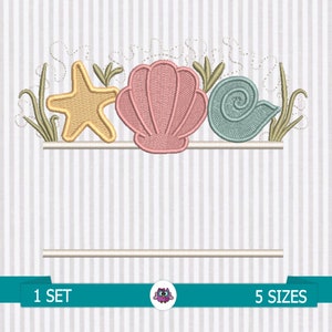 Può includere: Un set di cinque ricami che presentano una conchiglia, una stella marina e una conchiglia con un design a spirale. I design sono in tonalità di rosa, giallo, verde e blu.