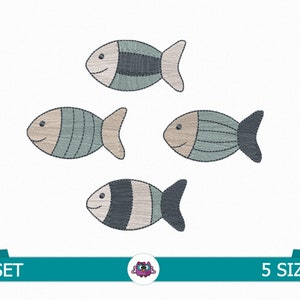 Little fish - digital embroidery file - machine embroidery of little fish - nautical embroidery - ocean embroidery - beach embroidery