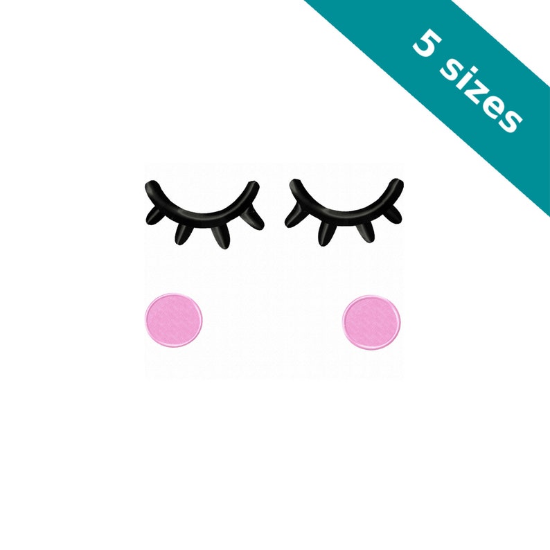 May include: Two black eyelashes with pink circles, a simple design for embroidery or crafting projects.