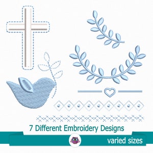 Baptism Embroidery Design - Embroidery Design File - Religious Embroidery - Cross - Pigeon - leaves - 7 different designs