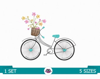 Lentefiets - Digitaal bestand voor borduurmachine - bloemenfiets - zomerfiets - een fiets met bloemen