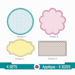 Frame Applique Design embroidery - digital embroidery file - Name Tag Frame -Tag Circle Scallop applique - Name Tag Frame Set tag applique