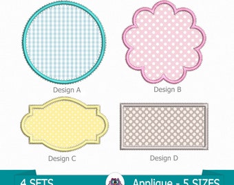 Frame Applique Design embroidery - digital embroidery file - Name Tag Frame -Tag Circle Scallop applique - Name Tag Frame Set tag applique