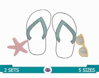 Strandslippers - Digitaal borduurontwerp voor borduurmachine - Zomerborduurwerk - Vakantieborduurwerk - Strandborduurontwerp - Strandlaken