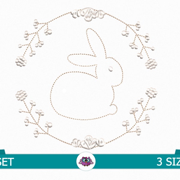 Lapin à cadre délicat - Fichier numérique pour machine à broder - Broderie de Pâques - Broderie de décoration de Pâques - Lapin décoré de Pâques