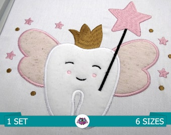 Tooth Fairy Applique - Digital Embroidery Design - Dordatooth - Child Embroidery Design - Tooth Fairy Embroidery Design Applique