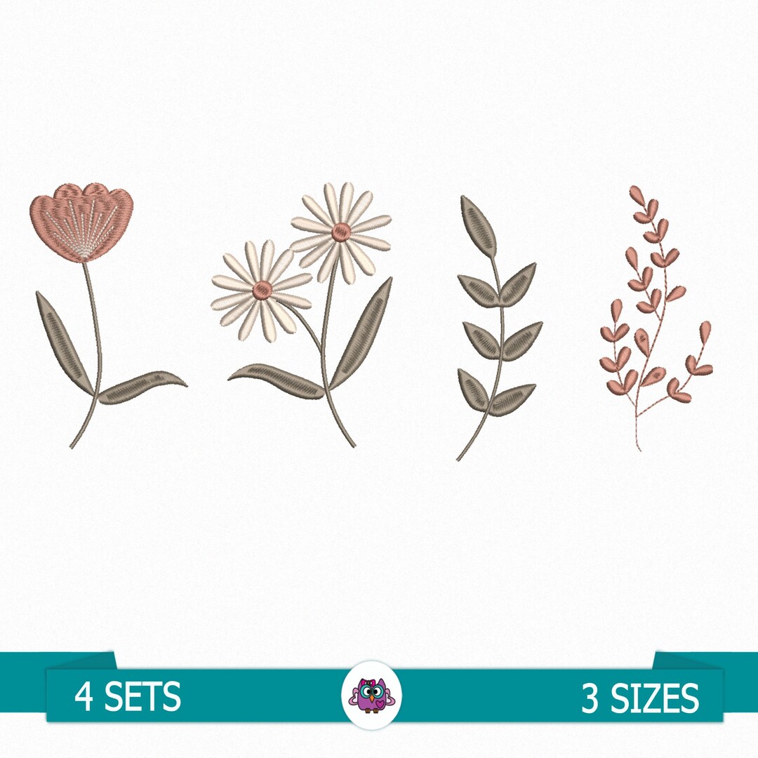 Flowers and Leaves - Digital Embroidery File - 3 Sizes - Spring Flower ...