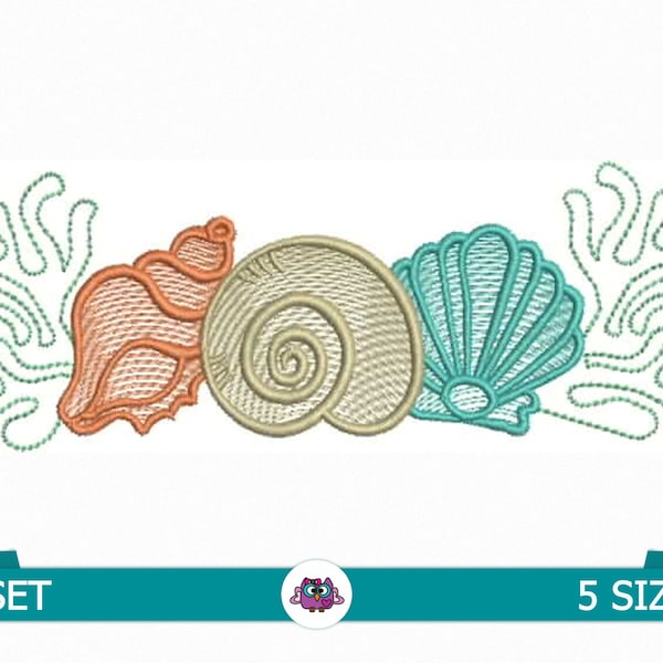 SHELLS AND ALGAE - Digital Embroidery Design for Embroidery Machine (instant download: 5 sizes) summer embroidery - beach embroidery