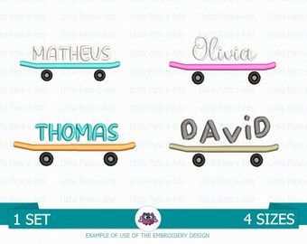 Skateboard Embroidery - Embroidery Design File Skateboard - Boy Skate Name - Baby Embroidery - skateboard embroidery Design children  Sports