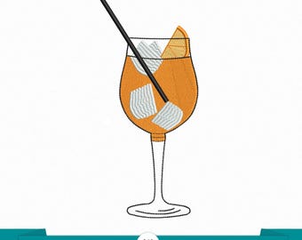 Cocktail embroidery - Digital Machine Embroidery - Aperol embroidery - Drink embroidery - Spritz embroidery - Summer embroidery