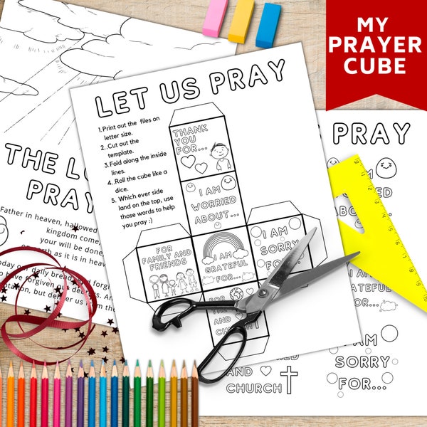 My prayer cube, Coloring page, Christian game, Sunday school, Bible activity printable