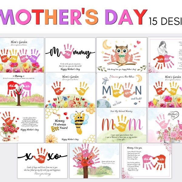 15 Design Mother's Day Handprint art, Baby Toddler Kids craft, Gift for mother, Happy Mother's day, preschooler  DIY activity