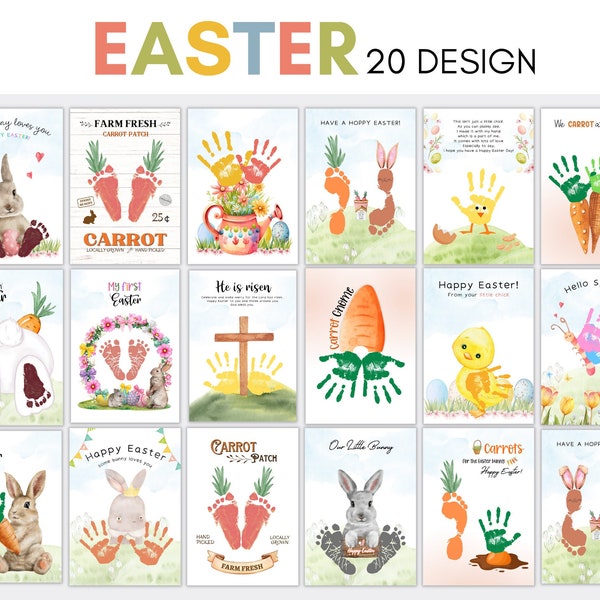 20 Design BUNDLE Easter craft Handprint Footprint art template Printable  for Baby kids toddler PreK Daycare, keepsake craft, Easter decor