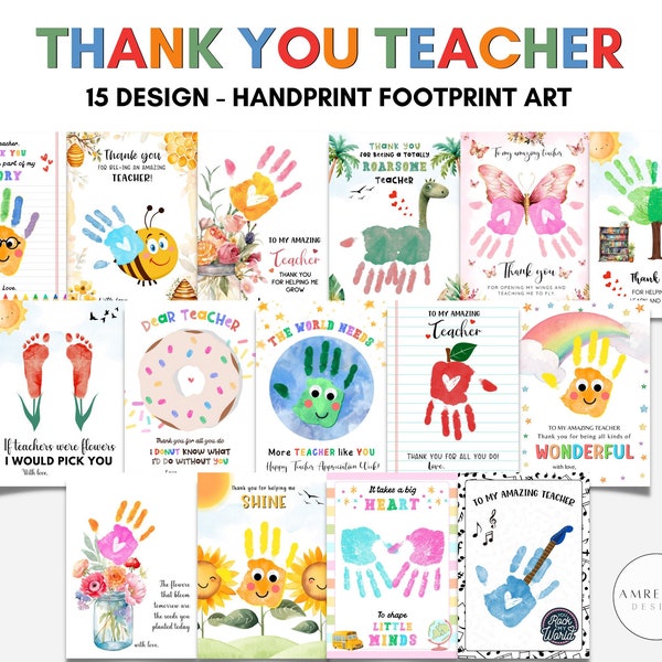 Teacher appreciation week craft, Handprint Footprint Fingerprint art Printable  for PreK, Preschool Kindergarten, Instant download