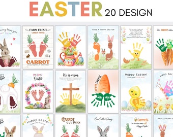 20 Design BUNDLE Easter craft Handprint Footprint art template Printable  for Baby kids toddler PreK Daycare, keepsake craft, Easter decor