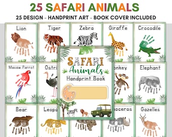 25 Design Safari Animals Handprint Art Kit for Toddlers, Preschoolers, First Grade Activity,Classroom Nursery Activity, Handprint Keepsake