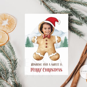 Tarjeta navideña editable / Tarjeta con foto de pan de jengibre para bebés y niños / Tarjeta navideña personalizada / Tarjeta navideña para niños pequeños / Tarjeta navideña personalizable