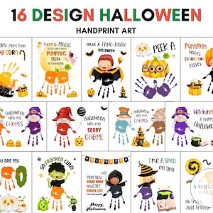 16 Design BUNDLE Watercolor Handprint  Art,Happy Halloween keepsake Craft Handprint Kit for baby Toddlers, Preschool Printable, Fall craft