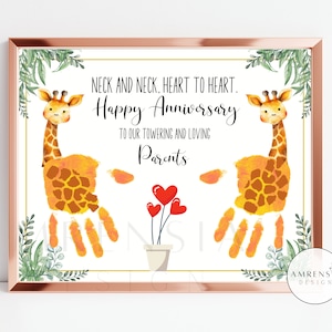 GEBURTSTAG Giraffe Handabdruck Kunst, niedliches Safari Tier Happy Anniv Karte, Jubiläumsgeschenk für, Andenken Handwerk, Baby, Kleinkind, Kind DIY