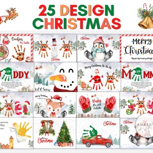 25 Design BUNDLE Natale artigianato Impronta della mano Impronta del piede Modello di arte delle dita Stampabile per PreK, scuola materna Asilo nido, artigianato ricordo