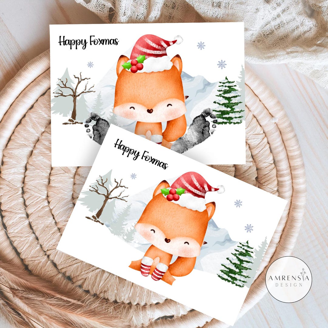 KEEPSAKE Christmas Card With Cute Fox in Santa Hat, Happy Foxmas Winter ...