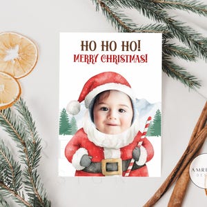 Tarjeta navideña editable / Tarjeta con foto de Papá Noel para bebés y niños / Tarjeta navideña personalizada / Tarjeta navideña para niños pequeños / Tarjeta navideña personalizable