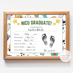 NICU Graduate printable Footprint, Newborn baby boy footprint, NICU Certificate, Welcome baby sign, mom and dad gift, Memory keepsake