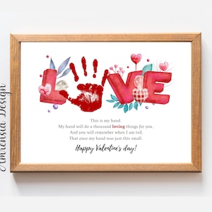 Valentinstag Handdruck Kunst Liebe Gedicht, Druckbare Vorlage für PreK, Kindergarten Kita, Valentinstag Andenken Basteln