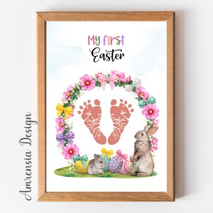 Meine erste Oster-Fußabdruck-Kunst-Vorlage für Baby-Fußabdruck, Homeschool, Kita-Aktivität, Andenken Basteln, Osterdekoration