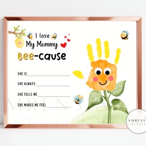 J'aime ma maman parce que, carte de fête des mères heureuse pour les enfants, empreinte de main tournesol, artisanat pour bébé en bas âge, cadeau pour une mère, activité de bricolage pour enfant d'âge préscolaire