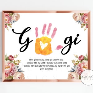 Impression artistique artisanale pour Gigi, poème pour la fête des mères, décoration florale pour joyeux anniversaire, activité pour bébé et enfant en bas âge, cadeau bricolage pour carte