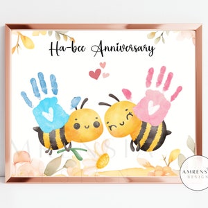 VERJAARDAG Bee Handafdruk kunst, honingbij Happy Anniv kaart, verjaardagscadeau voor, aandenken ambacht, baby, peuter, kind DIY