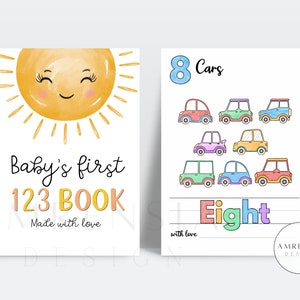 123 Baby shower coloring book, 20 Pages Baby's First 123 Book, Sun theme NUMBERS book, Baby shower game or activity, printable