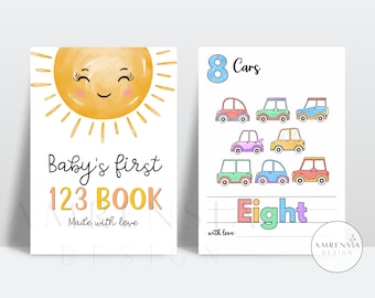 123 Baby shower coloring book, 20 Pages Baby's First 123 Book, Sun theme NUMBERS book, Baby shower game or activity, printable