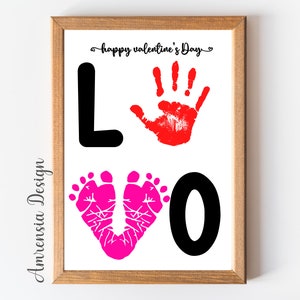 Handabdruck Fußabdruck Happy valentine&#39;s day, Liebe Valentinstag Druckvorlage für PreK, Kindergarten Kita
