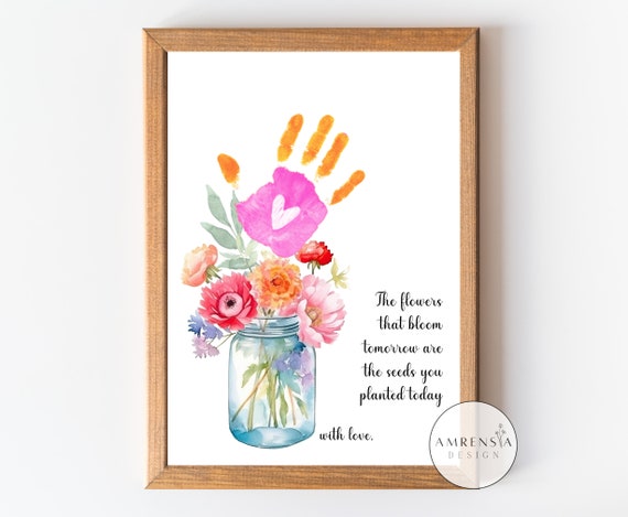 Teacher gift, Flower Handprint art Printable for PreK, Appreciation day, Thank you teacher, Preschool Kindergarten craft, Instant download