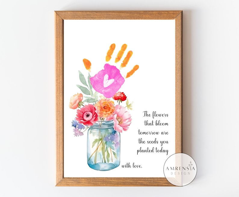 Teacher gift, Flower Handprint art Printable for PreK, Appreciation day, Thank you teacher, Preschool Kindergarten craft, Instant download