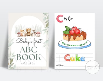 52 PAGES ABC Woodland Animals Baby shower coloring book, Boho Baby's First ABC Book, Animal woodland theme Alphabet, Game activity printable