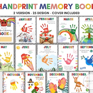 Handprint Memory Book Printable  for PreK, Preschool Kindergarten 1st Grade craft, Memory Book Handprint Art, keepsake craft
