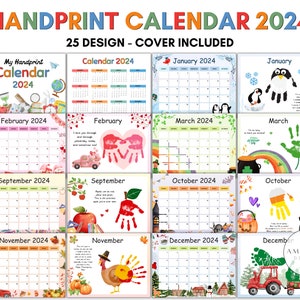My Handprint Calendar 2024, Memory Book Printable for PreK, Preschool Kindergarten 1st Grade craft, Memory Book Handprint Art, keepsake
