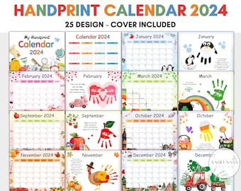 My Handprint Calendar 2024, Memory Book Printable for PreK, Preschool Kindergarten 1st Grade craft, Memory Book Handprint Art, keepsake