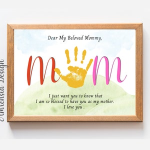 Poème d'art d'empreinte de main de maman, fête des mères, artisanat de bébé enfant en bas âge, cadeau pour la mère, bonne fête des mères, activité de bricolage d'âge préscolaire