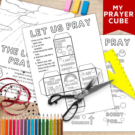 My prayer cube, Coloring page, Christian game, Sunday school, Bible activity printable