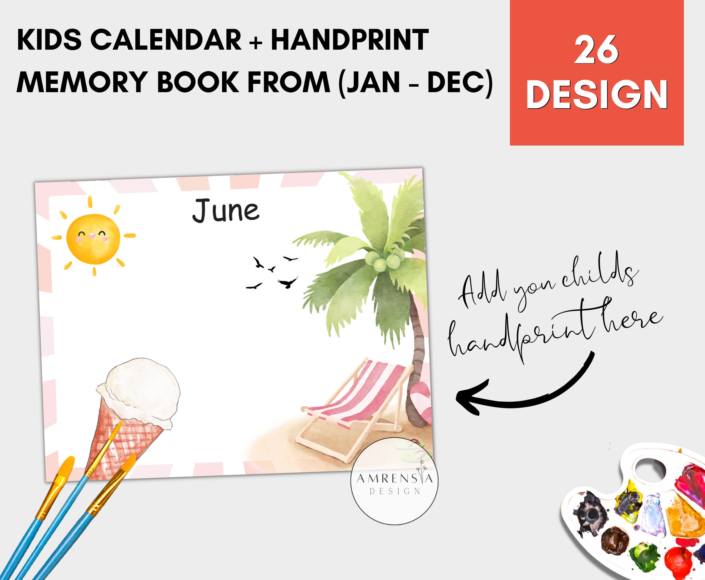 26 Design Handprint Calendar ,handprint Memory Book Printable for Prek ...